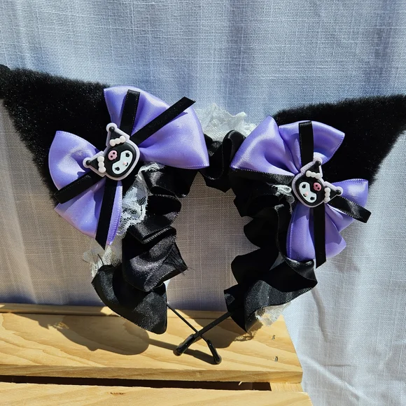Purple and Black Kids Headband with Bow - Picture 1 of 2